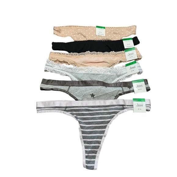 Lot Of 6 Thong Panties Jenni Charter Club Underwear Large Lace Trim‎ - Picture 1 of 1